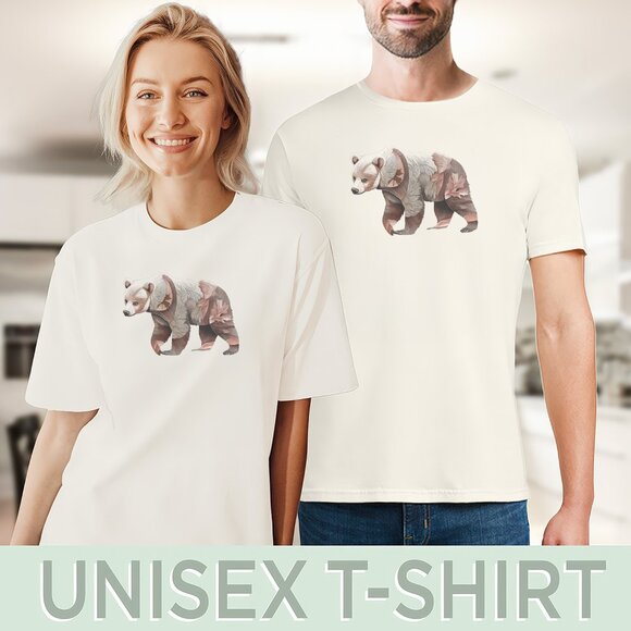 Bear Graphic Shirt Earth Tone Forest Animal Leaf Art Boho Style Fall Shirt - Picture 5 of 6